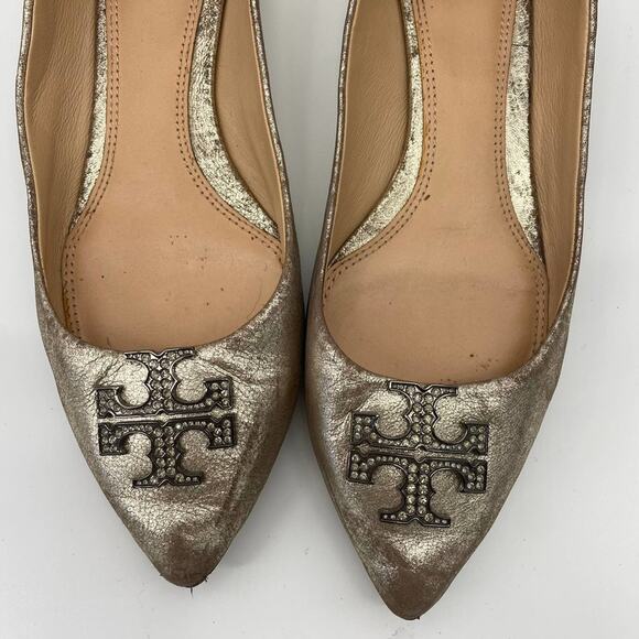 Tory Burch Silver Metallic Leather Ballet Flats Pointed Toe Size 8M - Picture 5 of 9